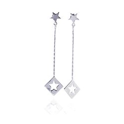 Sterling Silver Rhodium Plated Open Dangling Wire Heart Hook Earring dse00030