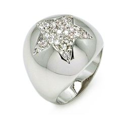 Rhodium Plated Brass Star Clear CZ Dome Ring bbr00001