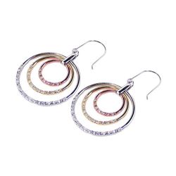 Sterling Silver Gold & Silver Rhodium Plated Multiple Opne Circle Clear CZ Dangling Hook Earring bge