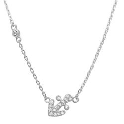 Sterling Silver Rhodium Plated CZ Anchor Accent Necklace - STP01524