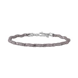 Sterling Silver Black Rhodium Plated Mesh and Wrapped Embedded CZ Slim Italian Bracelet ECB00095BL