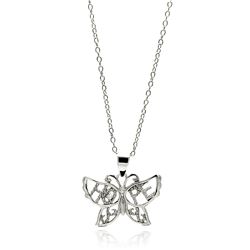 Sterling Silver Rhodium Plated Clear CZ Butterfly Pendant Necklace stp01345