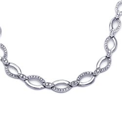 Rhodium Plated Brass Clear CZ Wave Link Necklace bbp00055