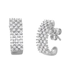 Sterling Silver Rhodium Plated Checkered CZ Huggies Earrings - ACE00082RH
