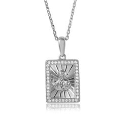 Sterling Silver Rhodium Plated Rectangle CZ Jesus Medallion With Chain - GMP00001RH
