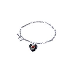 Sterling Silver Rhodium Plated Dangling Red Heart CZ Inlay Bracelet bgb00064
