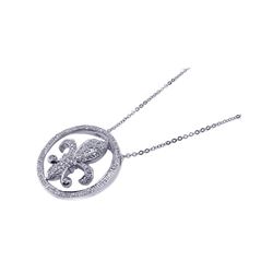 Sterling Silver Clear CZ Rhodium Plated Flor Di Lis Pendant Necklace bgp00059