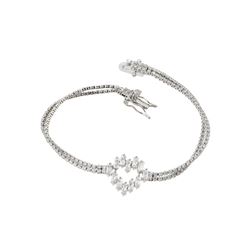 Sterling Silver Rhodium Plated Heart Baguette Bracelet BGB00221