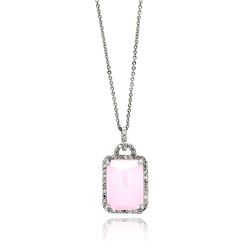 Sterling Silver Rhodium Plated Pink Square CZ Necklace bgp00571