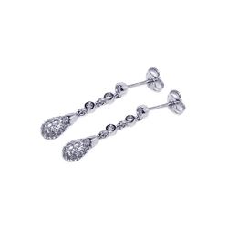 Sterling Silver Rhodium Plated Micro Pave Clear Teardrop CZ Dangling Earring ace00027