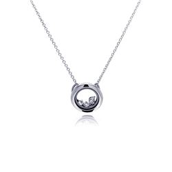 Sterling Silver Rhodium Plated Open Circle Clr CZ Accentuated Pendant Necklace stp00058