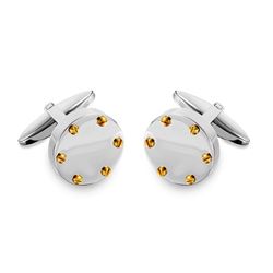 Stainless Steel Round With Gold Plated Studs Cufflinks - SCU00015