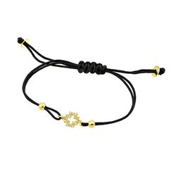 Sterling Silver Gold Plated Open Cross Clear CZ Black Cord Bracelet bgb00200