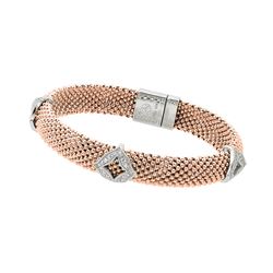 Sterling Silver Rose Gold Plated Micro Pave Diagonal Square Clear CZ Beaded Italian Bracelet PSB0000