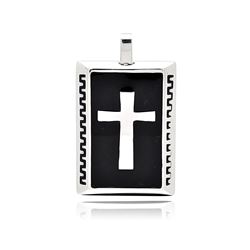 Stainless Steel Black Enamel Cross Charm Pendant SSP00347