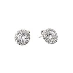 Sterling Silver Rhodium Plated Round Clear CZ Stud Earring STE00961