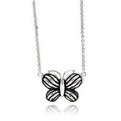 Rhodium Plated Brass Stripe Butterfly Pendant Necklace bbp00145