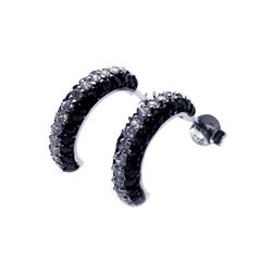 Sterling Silver Black & Silver Rhodium Plated Crecent CZ Stud Earring ste00584