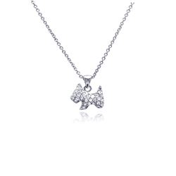 Sterling Silver Rhodium Plated Clear CZ Dog Pendant Necklace stp00749