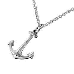 Sterling Silver Rhodium Plated Clear CZ Anchor Pendant Necklace stp00758
