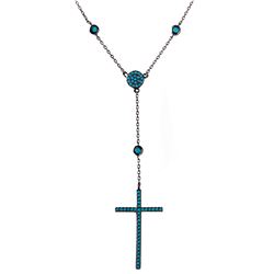 Sterling Silver Black Rhodium Plated Cross Necklace With Synthetic Turquoise Stones - STP01513BLK