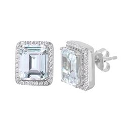 Sterling Silver Rhodium Plated Round Square CZ Stud Earrings GME00013RH