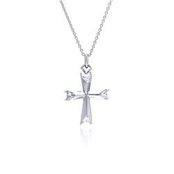Sterling Silver Clear CZ Rhodium Plated Fancy Cross Pendant Necklace stp00148