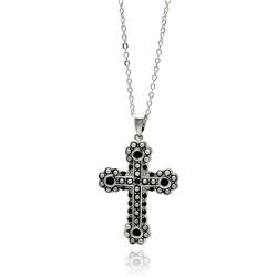 Rhodium & Black Rhodium Plated Cross Brass Black CZ Pendant Necklace bbp00099