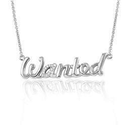 Sterling Silver Rhodium Plated CZ Word Necklace "WANTED" - DIN00041RH