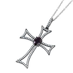 Sterling Silver Nickel Free Black Rhodium Plated Celtic Cross with CZ - BGP01057