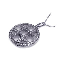 Sterling Silver Rhodium Plated Dangling Open Net Design CZ Pendant dcp00015