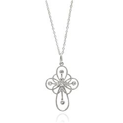 Sterling Silver Rhodium Plated Clear CZ Cross Pendant Necklace stp01336