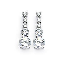 Sterling Silver Rhodium Plated Graduated Circle CZ Dangling Earring bge00361