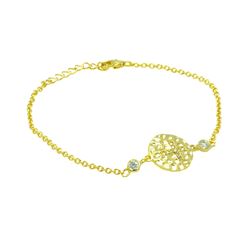 Sterling Silver Gold Plated Circle Cross CZ Inlay Bracelet bgb00139