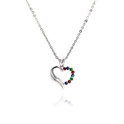 Sterling Silver Multi color CZ Rhodium Plated Heart Pendant Necklace bgp00016