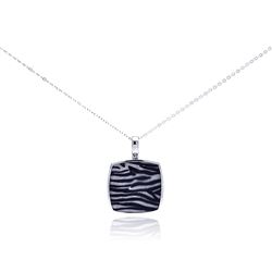Sterling Silver Rhodium Square Zebra CZ Necklace bgp00281