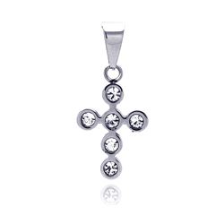 Stainless Steel Cross 6 Clear Crystal Charm Pendant ssp00133