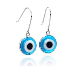 Sterling Silver Rhodium Plated Round Cookie Monster Evil Eye Dangling Hook Earring bge00106