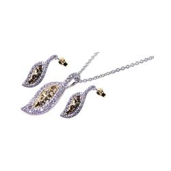 Sterling Silver Gold & Rhodium Plated Curvy Marqui CZ Inlay Stud Earring & Necklace Set sts00077