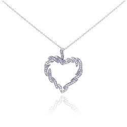 Sterling Silver Rhodium Plated Clear CZ Heart Pendant Necklace stp01044