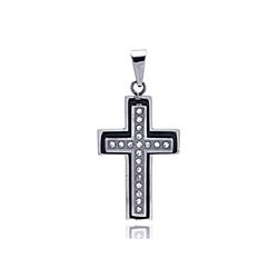 Stainless Steel Black Rhodium Plated Cross Clear Crystal Charm Pendant ssp00126