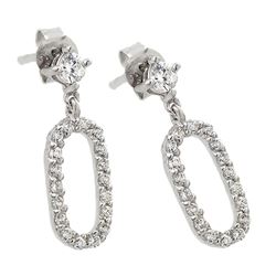 Sterling Silver Rhodium Plated Round Oval Clear CZ Dangling Stud Earring STE00959