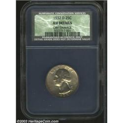 1932-D 25C AU 50 Details, Obverse Damage, NCS.