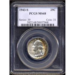 1943-S 25C MS68 PCGS.