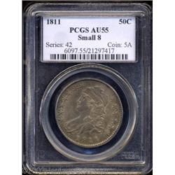1811 50C Small 8 AU55 PCGS.