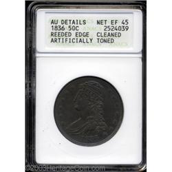 1836 50C Reeded Edge--Cleaned, Artificially Toned--ANACS. AU Details, Net XF45.