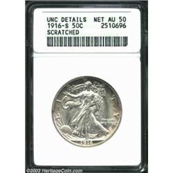 1916-S 50C --Scratched--ANACS. Unc Details, Net AU50.