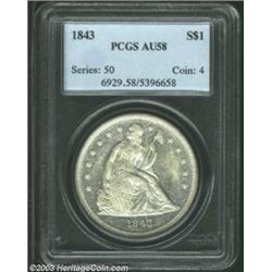 1843 $1 AU58 PCGS.