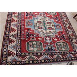 Antique XLG Fine Wool Rug W. Wartime Motiff Afghanistan, Kazak Caucasian 86x79", 19-lbs Oriental Tri
