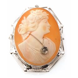 LG 14K Gold Diamond Cameo Brooch 44mm, 10gr